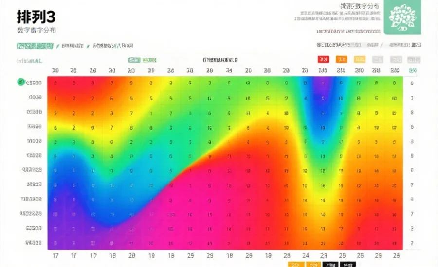 一份包含排列3数字分布的可视化热力图，突出显示不同数字的出现频率，色彩渐变明显